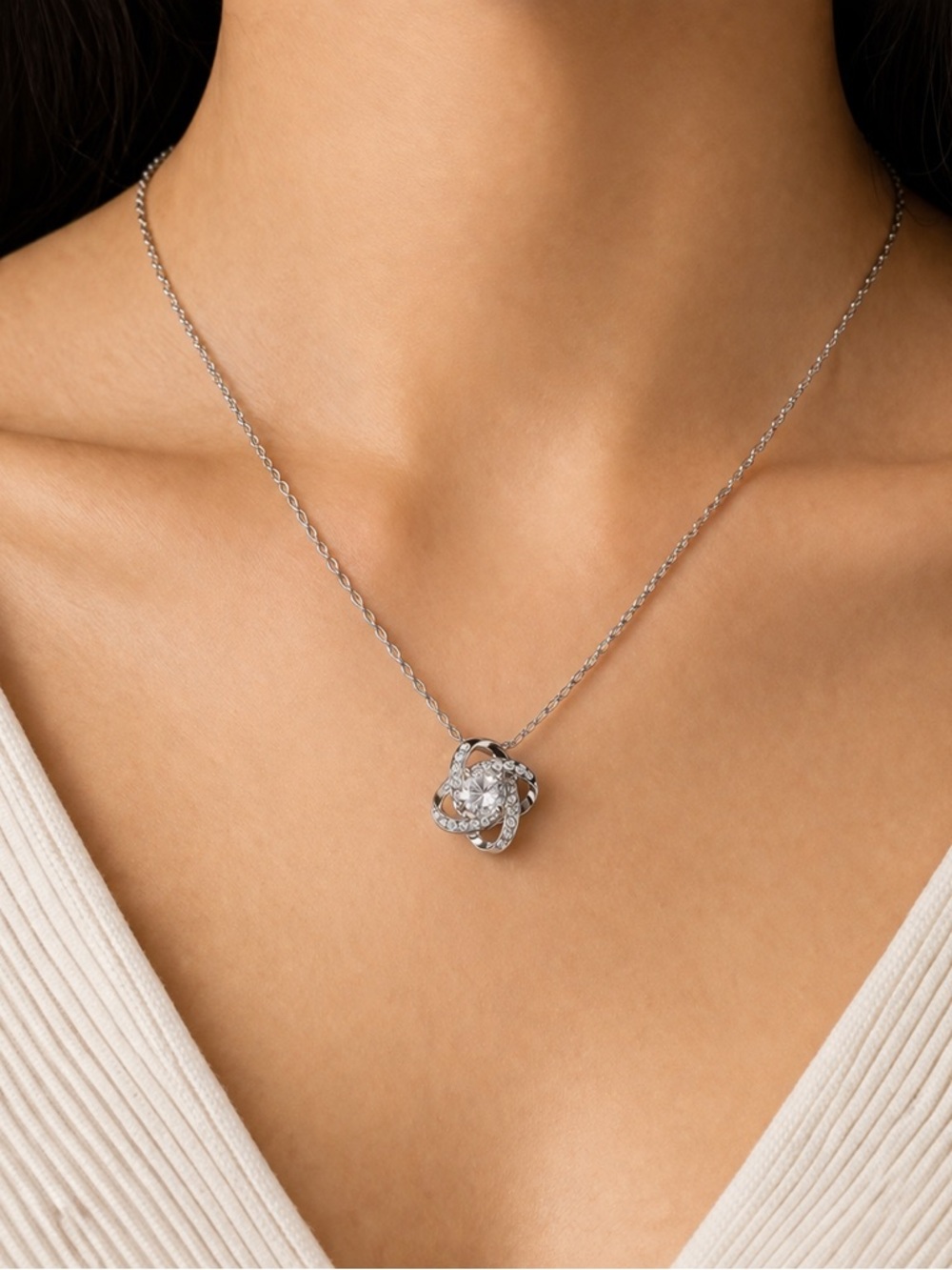 Silver Tone Rhinestone Swirl Necklace & Stud Earrings Set Adjustable - Picture 8 of 10